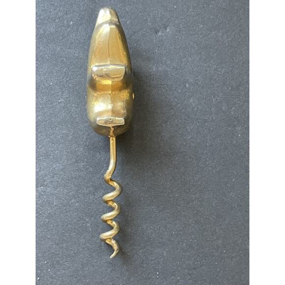 Vintage Brass Metal Pig Piglet Cork Screw 4" Barware Cocktail Whimsy Wine - Picture 3 of 5